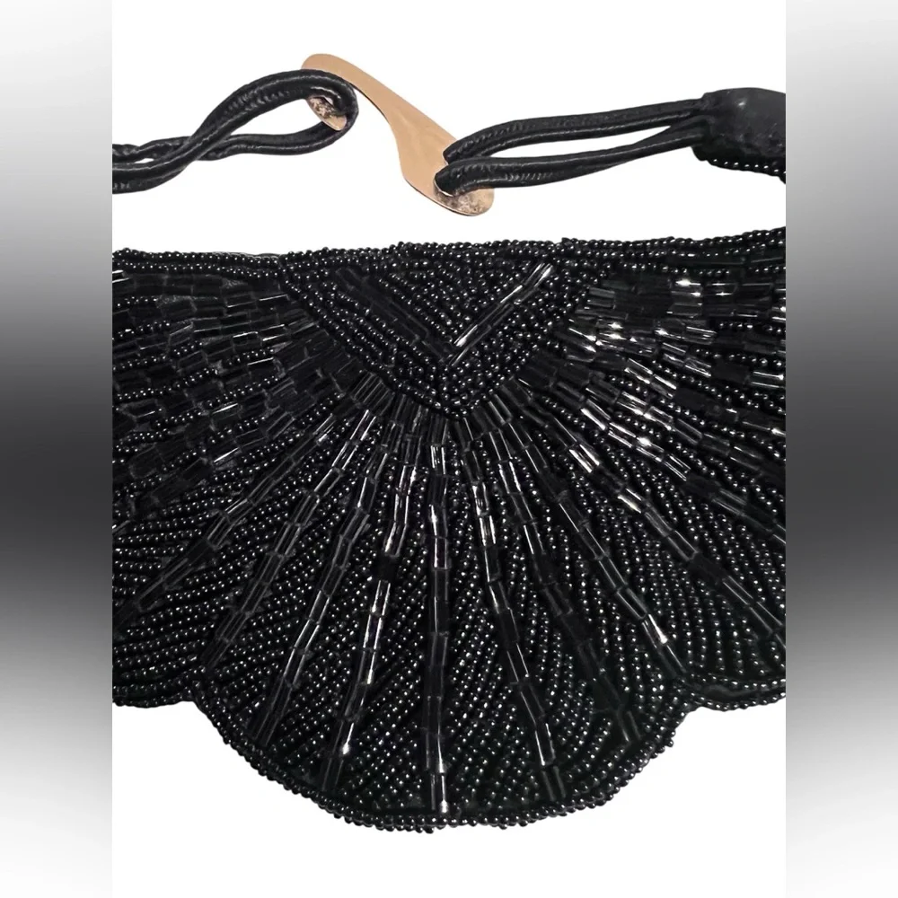 Vintage Deco Glass Beaded Waist Cinch Belt Elastic Clasp Satin Back Robinsons